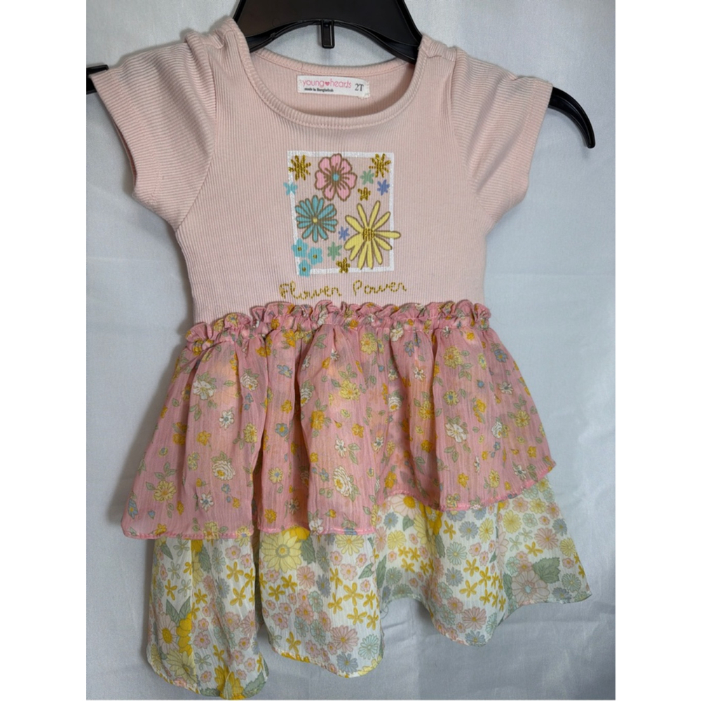 Girls Young Hearts Flower Power Dress 2T Gauzy Tiered Fairy Skirt
